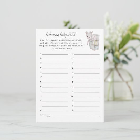 Bohème Bébé Bricks ABC Douche Carte de jeu (Debout devant)