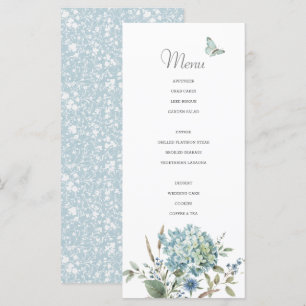 Bohème Bleu Botanique Aquarelle Mariage Menu