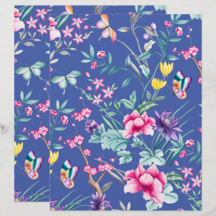 Bohème Chic Floral Motif Bleu Scrapbook Papier