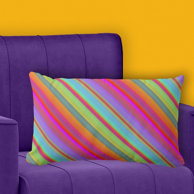 Bohème coloré Gras rayé Coussin Lumbar (Lumbar pillow with a retro bohemian colorful striped pattern)
