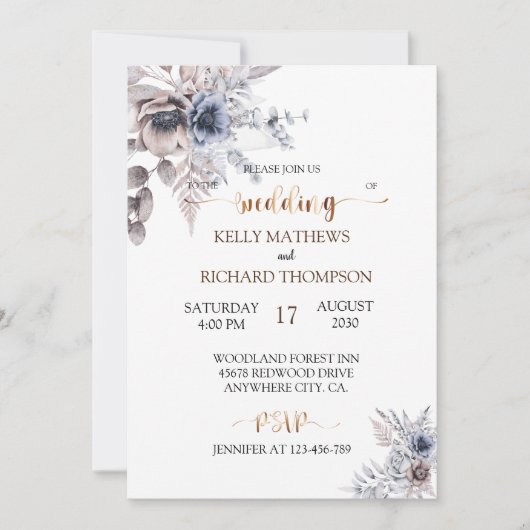 Bohème Dusty bleu faire-part de mariage (Devant)