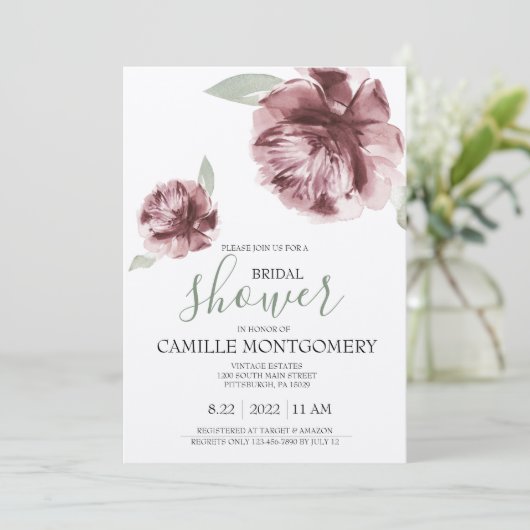 Bohême Dusty Rose Invitation de douche nuptiale (Debout devant)