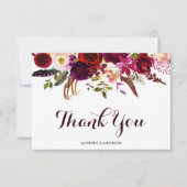 Bohème Floral Bourgogne Mariage de automne Merci (Devant)