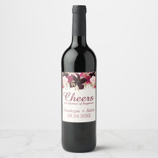 Bohème Floral "Cheval" Mariage Étiquettes de vin (Devant)