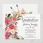 Bohême Floral Graduation party Invitation (Devant / Derrière)
