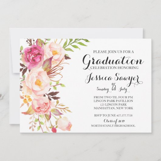 Bohême Floral Graduation party Invitation (Devant)