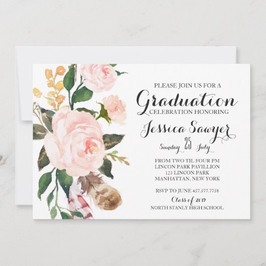 Bohème Floral Graduation party Invitation (Devant)