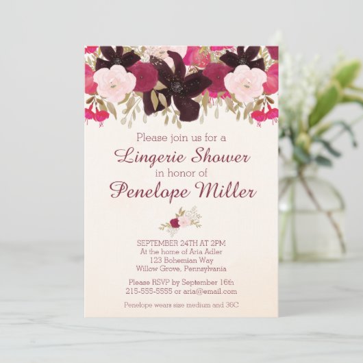 Bohème Floral Lingerie Douche Invitation (Debout devant)