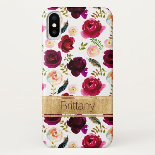 Bohème Floral, Plumes Coque-Mate iPhone X Coque (Dos)