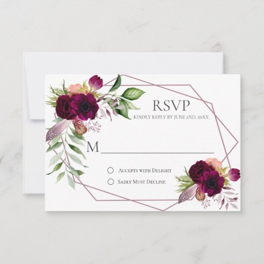 Bohème Floral Romance Cartes RSVP géométriques (Devant)