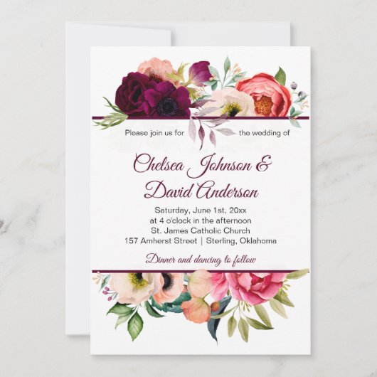 Bohème Floral Romance Mariage Invitations (Devant)