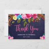 Bohème Floral rose marine Script Mariage Merci (Devant)