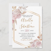 Bohème Floral, Rose Roses Gold Invitation (Devant)