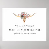Bohème Floral Vache Crâne Mariage Affiche de bienv (Devant)