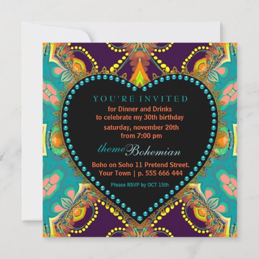 Bohême Hippie Batik Dîner Invitations (Dos)