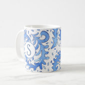 Bohème Monogramme Bleu & Blanc Mug Personnalisé (Devant gauche)