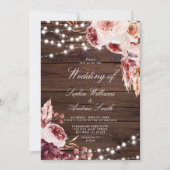 Bohême Rose Rustique Faire-part de mariage bois (Devant)