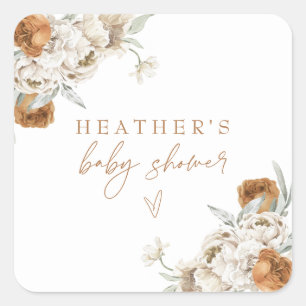 BOHEME Terracotta Floral Bohemian Baby shower Vierkante Sticker