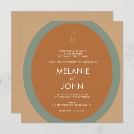 Bohème Terracotta Sage Green Faire-part de mariage (Devant / Derrière)