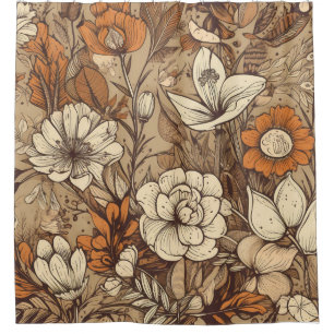 Bohème Terre Tone Floral Motif Douche Rideau