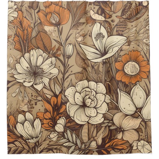 Bohème Terre Tone Floral Motif Douche Rideau (Devant)