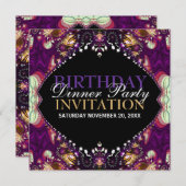 Bohème violet Invitation Dîner De Fête D'Anniversa (Devant / Derrière)