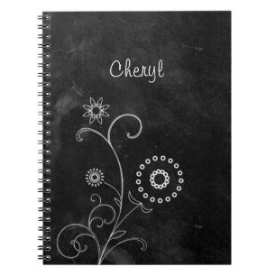 Bohemen Blackboard Cute White Flowers met naam Notitieboek