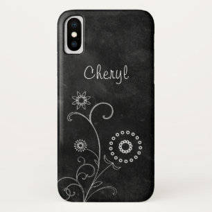 Bohemen Blackboard  witte bloemen met naam iPhone X Hoesje