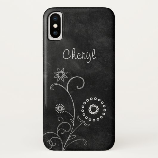 Bohemen Blackboard  witte bloemen met naam Case-Mate iPhone Case (Achterkant)