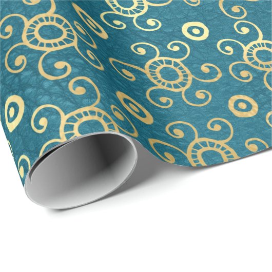 Bohemen Blauwgroen en Gold Foil Peacock Pattern Cadeaupapier (Rol Hoek)