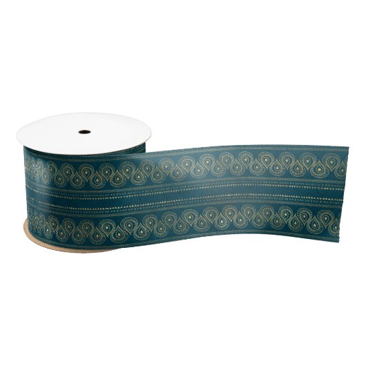 Bohemen Blauwgroen en Gold Foil Peacock Pattern Lint (Spoel)