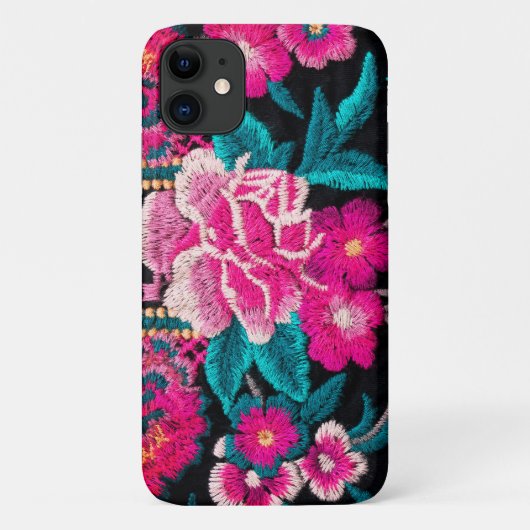 Bohemen borduurbloem zwart roze Case-Mate iPhone case (Achterkant)