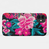 Bohemen borduurbloem zwart roze Case-Mate iPhone case (Achterkant (horizontaal))