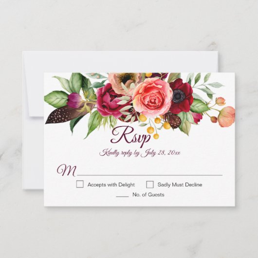 Bohemen Floral Romance RSVP-kaarten (Voorkant)