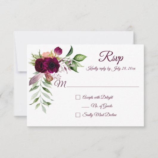 Bohemen Floral Romance RSVP-kaarten (Voorkant)