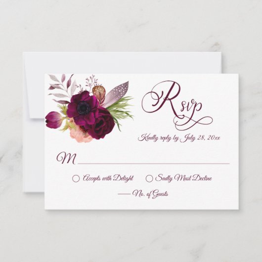 Bohemen Floral Romance RSVP-kaarten RSVP Kaartje (Voorkant)