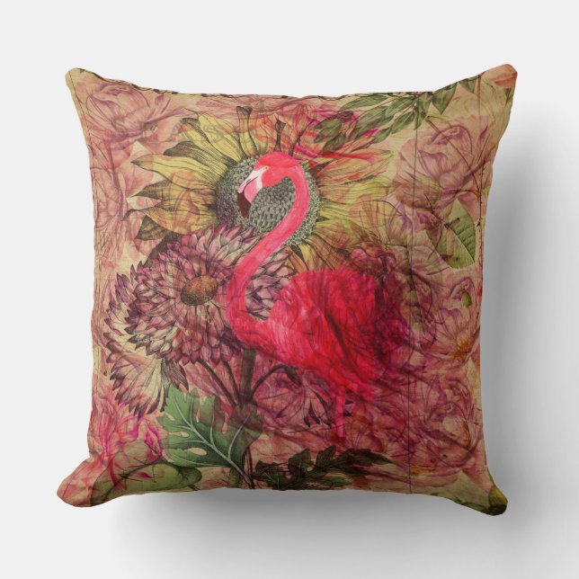  bohemen floreel tropisch roze flamingo kussen (Voorkant)