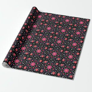 Bohemen hand schilderde bloemen op zwart cadeaupapier