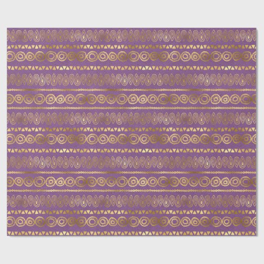 Bohemen Paars en Gold Foil Peacock Pattern Cadeaupapier (Vlak)