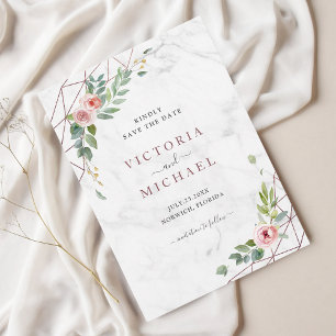 Bohemen Roos Gold Waterverf Floral roze bruiloft Save The Date