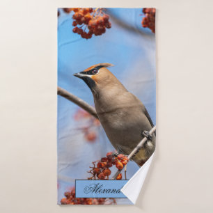 Bohemen Waxwing, Sky Background Bad Handdoek