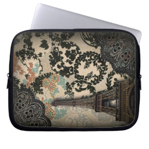 bohemen zwarte florale  parijs eiffeltoren laptop sleeve