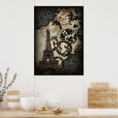bohemen zwarte florale  parijs eiffeltoren poster (Keuken)