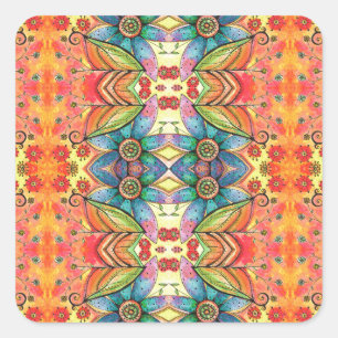 Bohemiaans design, kleurrijk patroon vierkante sticker