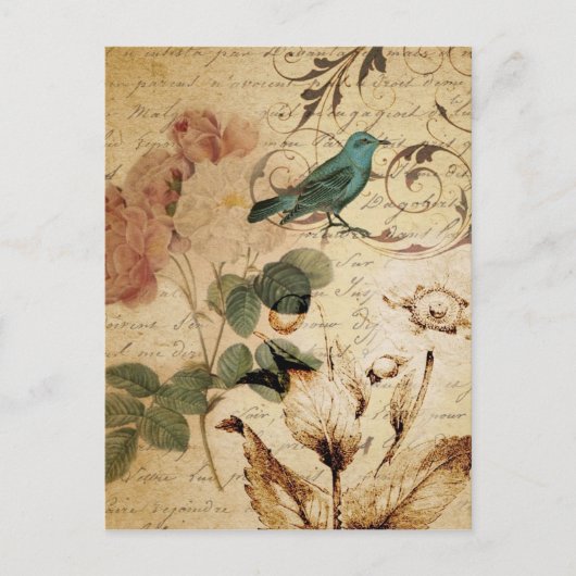 Bohemiaanse chic Paris Scripts vogel Frans botanis Briefkaart (Voorkant)