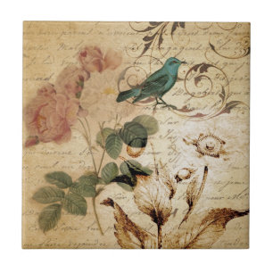 Bohemiaanse chic Paris Scripts vogel Frans botanis Tegeltje