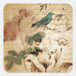 Bohemiaanse chic Paris Scripts vogel Frans botanis Vierkante Sticker