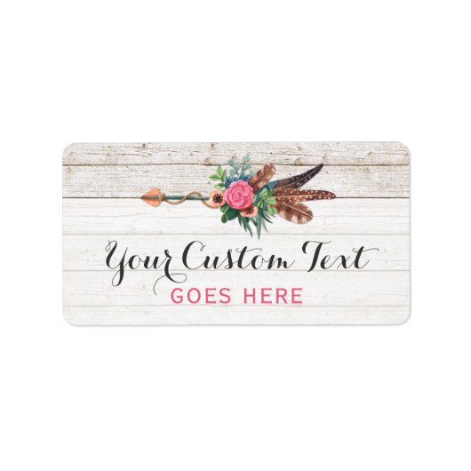 Bohemiaanse ventiel Arrow en Roos op Rustic White Etiket (Voorkant)