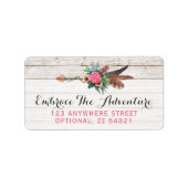 Bohemiaanse ventiel Arrow en Roos op Rustic White  Etiket (Voorkant)