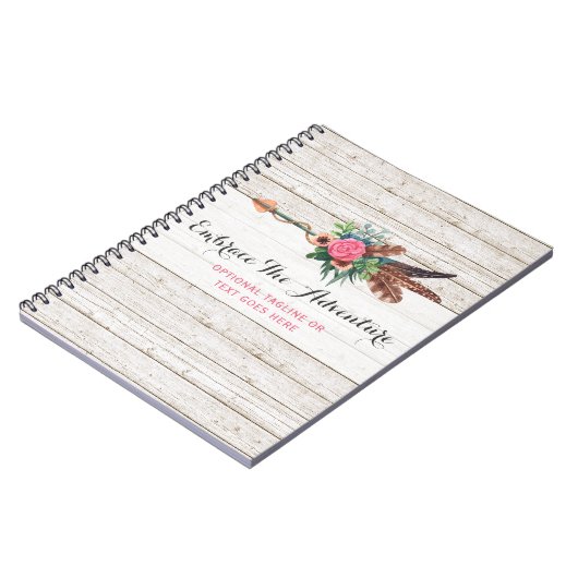 Bohemiaanse ventiel Arrow en Roos op Rustic White Notitieboek (Linkerzijde)